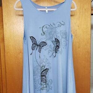 Acting Pro Light Blue Tank Top with Butterfly Print